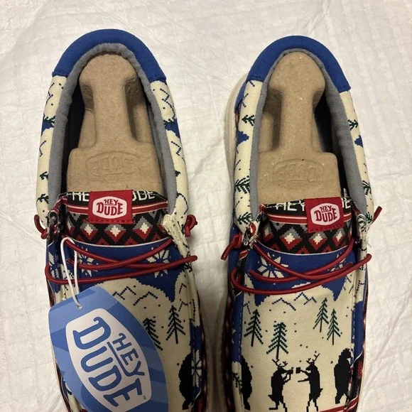 Hey Dude Wally Holiday Cheers‎ Shoes Slip On Christmas Blue Size 9 Mens